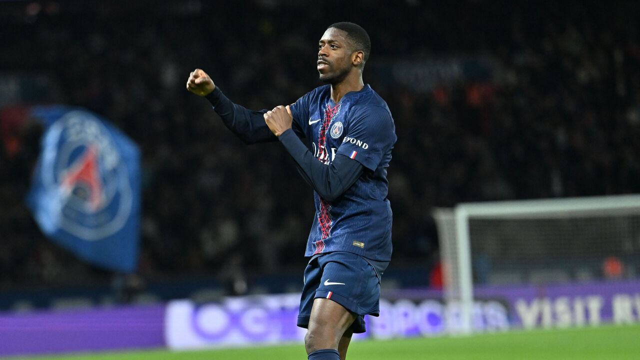 PARIS, FRANCE - APRIL 03: Ousmane Dembele of Paris Saint - Germain celebrates after scoring during the French Ligue 1 (L1) soccer match between Paris Saint-Germain (PSG) and Toulouse FC at Parc des Princes stadium in Paris, France on April 03, 2026.