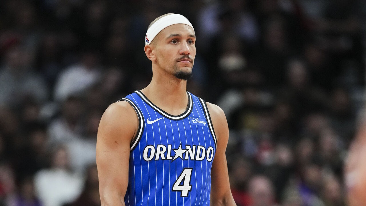 TORONTO, CANADA - MARCH 29: Jalen Suggs #4 of the Orlando Magic looks on against the Toronto Raptors in their NBA game at Scotiabank Arena on March 29, 2026 in Toronto, Ontario, Canada. NOTE TO USER: User expressly acknowledges and agrees that, by downloading and/or using this Photograph, user is consenting to the terms and conditions of the Getty Images License Agreement.