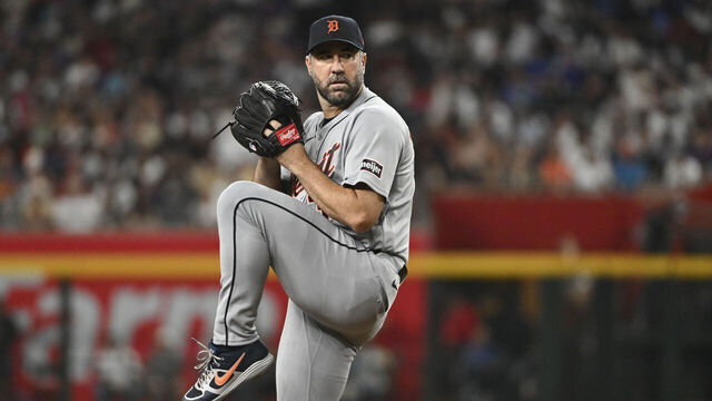 PHOENIX, AZ - MARCH 30: Justin Verlander #35 of the Detroit Tigers pitches during the game between the Detroit Tigers and the Arizona Diamondbacks at Chase Field on Monday, March 30, 2026 in Phoenix, Arizona.