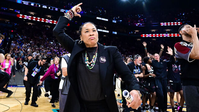 PHOENIX, ARIZONA - APRIL 3: Dawn Staley of the South Carolina Gamecocks after winning a NCAA Women's Final Four semifinal game against the UConn Huskies at Mortgage Matchup Center on April 3, 2026 in Phoenix, Arizona.