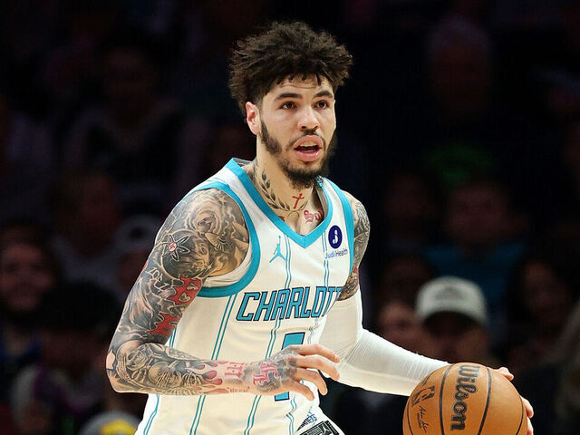 MINNEAPOLIS, MINNESOTA - APRIL 05: LaMelo Ball #1 of the Charlotte Hornets dribbles the ball against the Minnesota Timberwolves in the first quarter at Target Center on April 05, 2026 in Minneapolis, Minnesota.