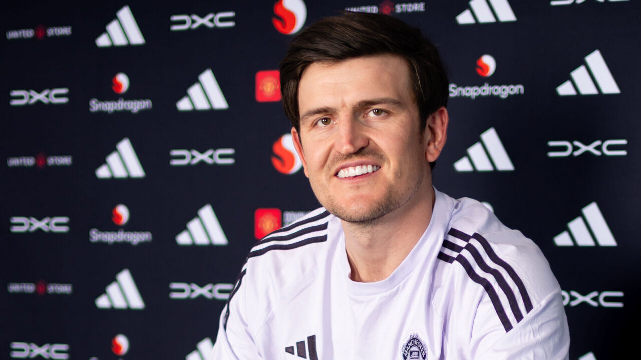 MANCHESTER, ENGLAND - APRIL 07: (EXCLUSIVE COVERAGE) Harry Maguire of Manchester United poses after signing a contract extension with the club at Carrington Training Ground on April 07, 2026 in Manchester, England.