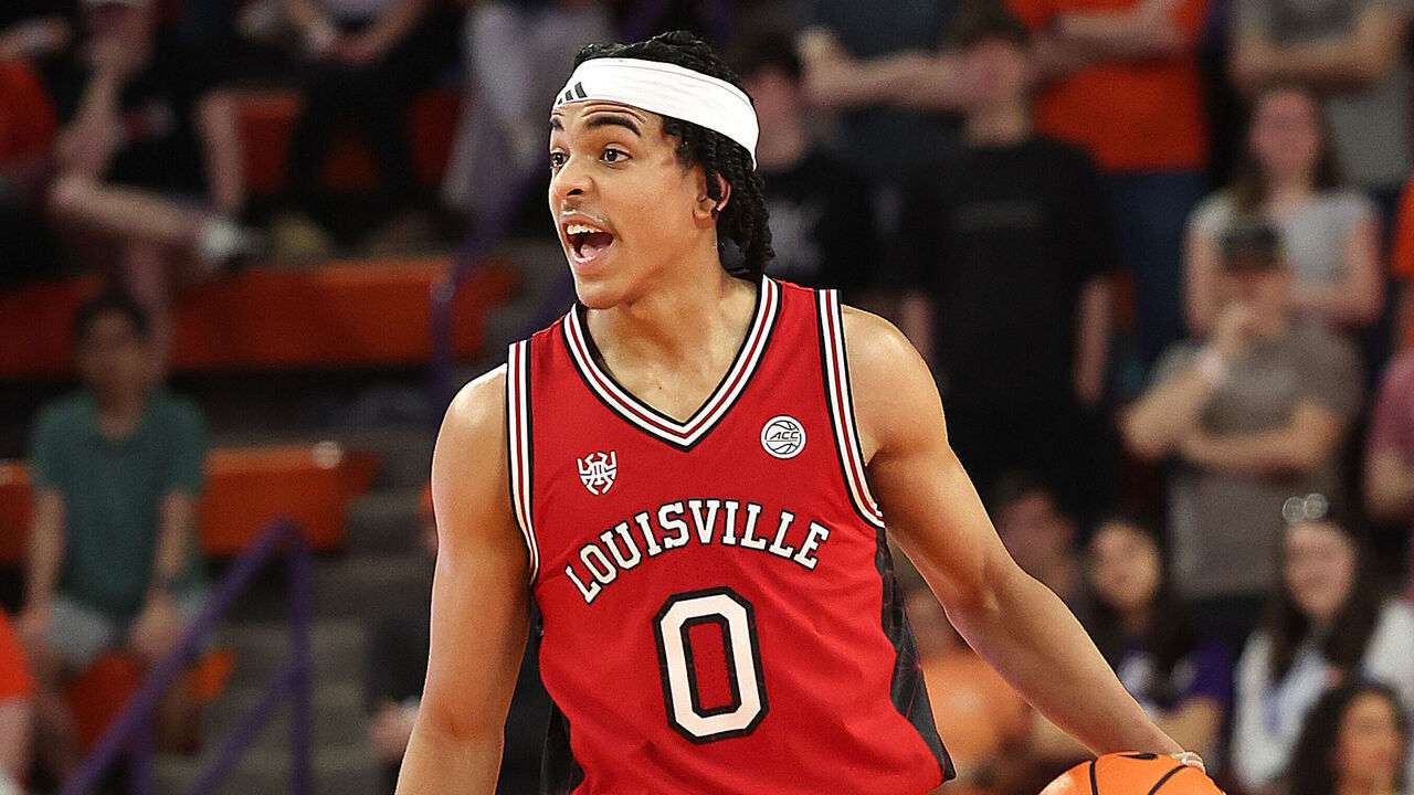 CLEMSON, SC - FEBRUARY 28: Louisville Cardinals guard Mikel Brown Jr. (0) during a college basketball game between the Louisville Cardinals and the Clemson Tigers on February 28, 2026 at Littlejohn Coliseum in Clemson, S.C.
