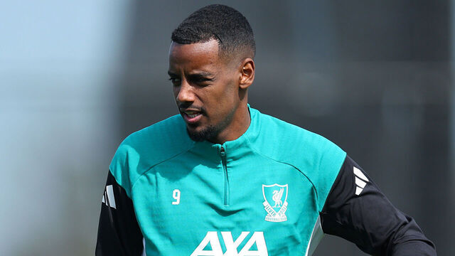 KIRKBY, ENGLAND - APRIL 07: Alexander Isak of Liverpool during a training session at AXA Training Centre on April 07, 2026 in Kirkby, England.
