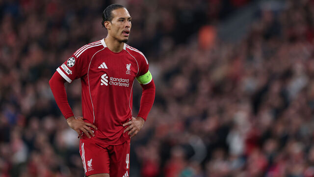 LIVERPOOL, ENGLAND - MARCH 18: Virgil van Dijk of Liverpool looks on during the UEFA Champions League 2025/26 Round of 16 Second Leg match between Liverpool FC and Galatasaray SK at Anfield on March 18, 2026 in Liverpool, England.