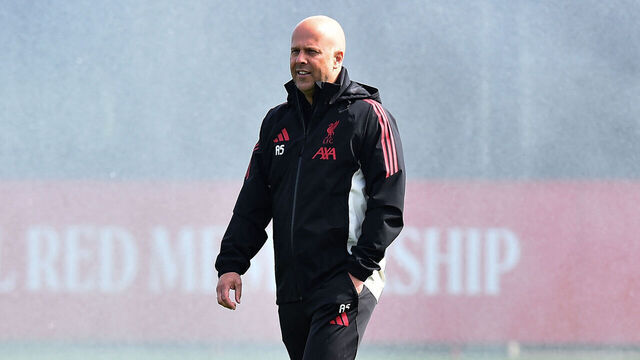 Liverpool's Dutch manager Arne Slot attends a team training session at their training ground in Kirkby, Liverpool, north-west England on April 7, 2026, on the eve of their UEFA Champions League, quarter final first leg football match against Paris Saint-Germain.