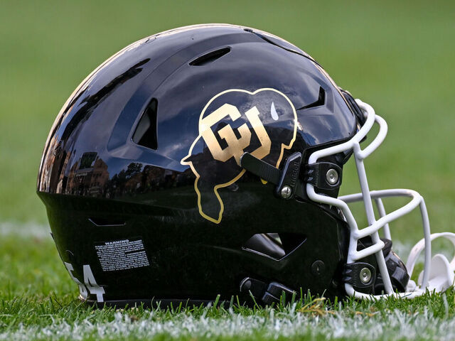 BOULDER, CO - AUGUST 29: A Colorado Buffaloes helmet during the college football game between the North Dakota State Bison and the Colorado Buffaloes on August 29, 2024 at Folsom Field in Boulder, CO.