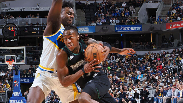 INDIANAPOLIS, IN - APRIL 7: Ayo Dosunmu #13 of the Minnesota Timberwolves drives to the basket during the game against the Indiana Pacers on April 7, 2026 at Gainbridge Fieldhouse in Indianapolis, Indiana. Mandatory Copyright Notice: Copyright 2026 NBAE