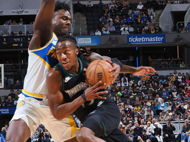 INDIANAPOLIS, IN - APRIL 7: Ayo Dosunmu #13 of the Minnesota Timberwolves drives to the basket during the game against the Indiana Pacers on April 7, 2026 at Gainbridge Fieldhouse in Indianapolis, Indiana. Mandatory Copyright Notice: Copyright 2026 NBAE
