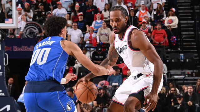 INGLEWOOD, CA - APRIL 7: Kawhi Leonard #2 of the LA Clippers dribbles the ball during the game against the Dallas Mavericks on April 7, 2026 at Intuit Dome in Los Angeles, California. NOTE TO USER: User expressly acknowledges and agrees that, by downloading and/or using this Photograph, user is consenting to the terms and conditions of the Getty Images License Agreement. Mandatory Copyright Notice: Copyright 2026 NBAE
