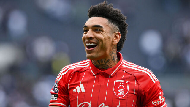 Igor Jesus of Nottingham Forest celebrates victory during the Premier League match between Tottenham Hotspur and Nottingham Forest at the Tottenham Hotspur Stadium in London on March 22, 2026.