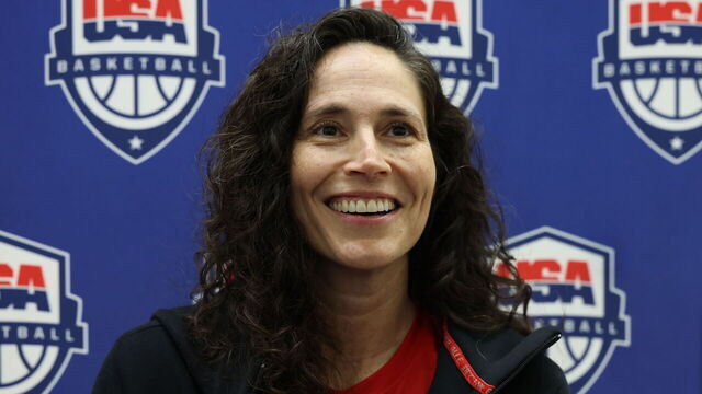 CHARLOTTE, NC - DECEMBER 12: Sue Bird talks to the media during the United States Women's Basketball Team Training Camp on December 12, 2025 at Duke University in Durham, North Carolina. Mandatory Copyright Notice: Copyright 2025 NBAE