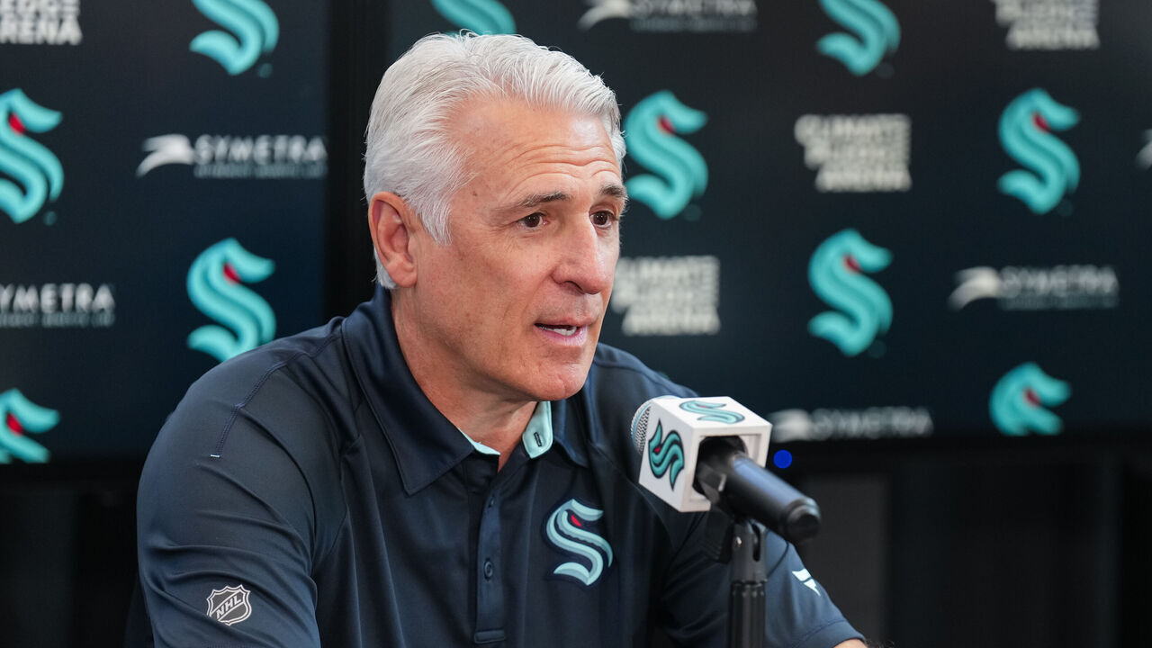 SEATTLE, WASHINGTON - APRIL 22: Seattle Kraken President of Hockey Operations Ron Francis speaks to the media during a press conference at the Kraken Community Iceplex on April 22, 2025 in Seattle, Washington.