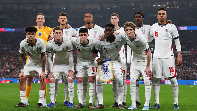 LONDON, ENGLAND - MARCH 31: Players of England pose for a team photo prior to the international friendly match between England and Japan at Wembley Stadium on March 31, 2026 in London, England.