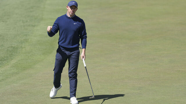 AUGUSTA, GEORGIA - APRIL 09: Rory McIlroy of Northern Ireland reacts after a birdie on the 15th green during the first round of the 2026 Masters Tournament at Augusta National Golf Club on April 09, 2026 in Augusta, Georgia.