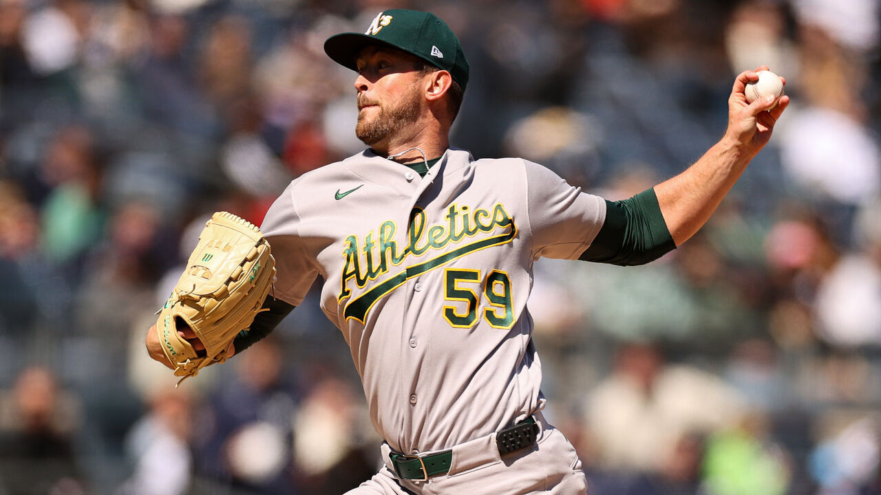 NEW YORK, NEW YORK - APRIL 09: Jeffrey Springs #59 of the Athletics pitches in the first inning against the New York Yankees at Yankee Stadium on April 09, 2026 in New York City.