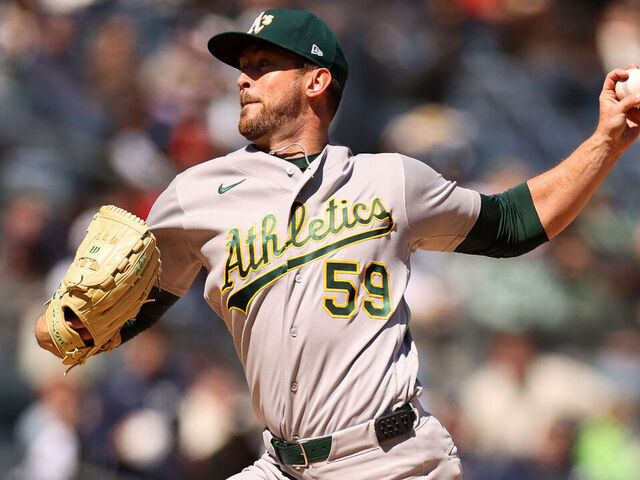 NEW YORK, NEW YORK - APRIL 09: Jeffrey Springs #59 of the Athletics pitches in the first inning against the New York Yankees at Yankee Stadium on April 09, 2026 in New York City.