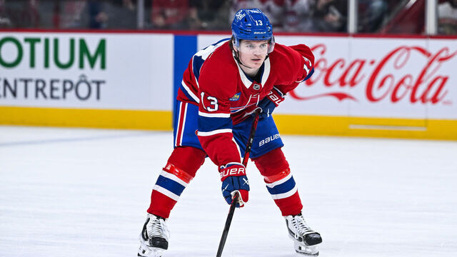 MONTREAL, QC - APRIL 07: Montreal Canadiens right wing Cole Caufield (13) waits for a face-off during the Florida Panthers versus the Montreal Canadiens game on April 07, 2026, at Bell Centre in Montreal, QC