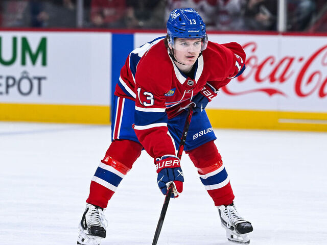 MONTREAL, QC - APRIL 07: Montreal Canadiens right wing Cole Caufield (13) waits for a face-off during the Florida Panthers versus the Montreal Canadiens game on April 07, 2026, at Bell Centre in Montreal, QC