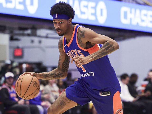 WHITE PLAINS, NY - FEBRUARY 21: Dink Pate #1 of the Washington Wizards dribbles the ball during the game against the Cleveland Charge on February 21, 2026 at Westchester County Center in White Plains, NY. Mandatory Copyright Notice: Copyright 2026 NBAE