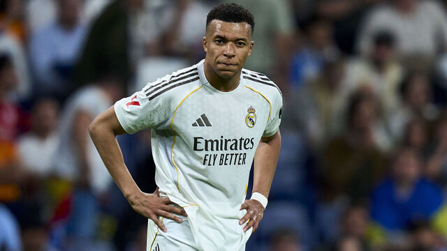 MADRID, SPAIN - APRIL 10: Kylian Mbappe of Real Madrid CF reacts during the LaLiga EA Sports match between Real Madrid CF and Girona FC at Estadio Santiago Bernabeu on April 10, 2026 in Madrid, Spain.