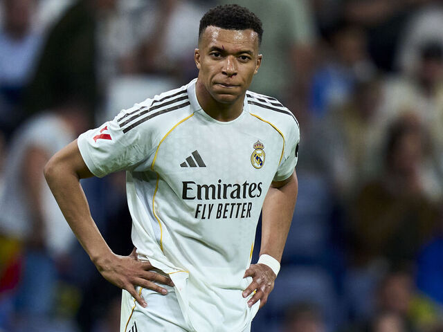 MADRID, SPAIN - APRIL 10: Kylian Mbappe of Real Madrid CF reacts during the LaLiga EA Sports match between Real Madrid CF and Girona FC at Estadio Santiago Bernabeu on April 10, 2026 in Madrid, Spain.