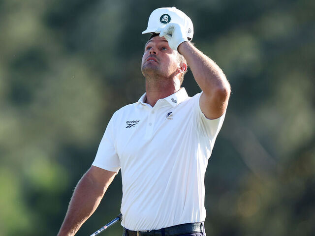 AUGUSTA, GEORGIA - APRIL 10: Bryson DeChambeau of the United States reacts on the 18th green during the second round of the 2026 Masters Tournament at Augusta National Golf Club on April 10, 2026 in Augusta, Georgia.