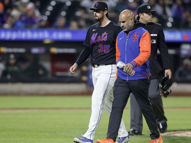 NEW YORK, NEW YORK - APRIL 10: Clay Holmes #35 of the New York Mets leaves the game against the Athletics in the sixth inning at Citi Field on April 10, 2026 in New York City.
