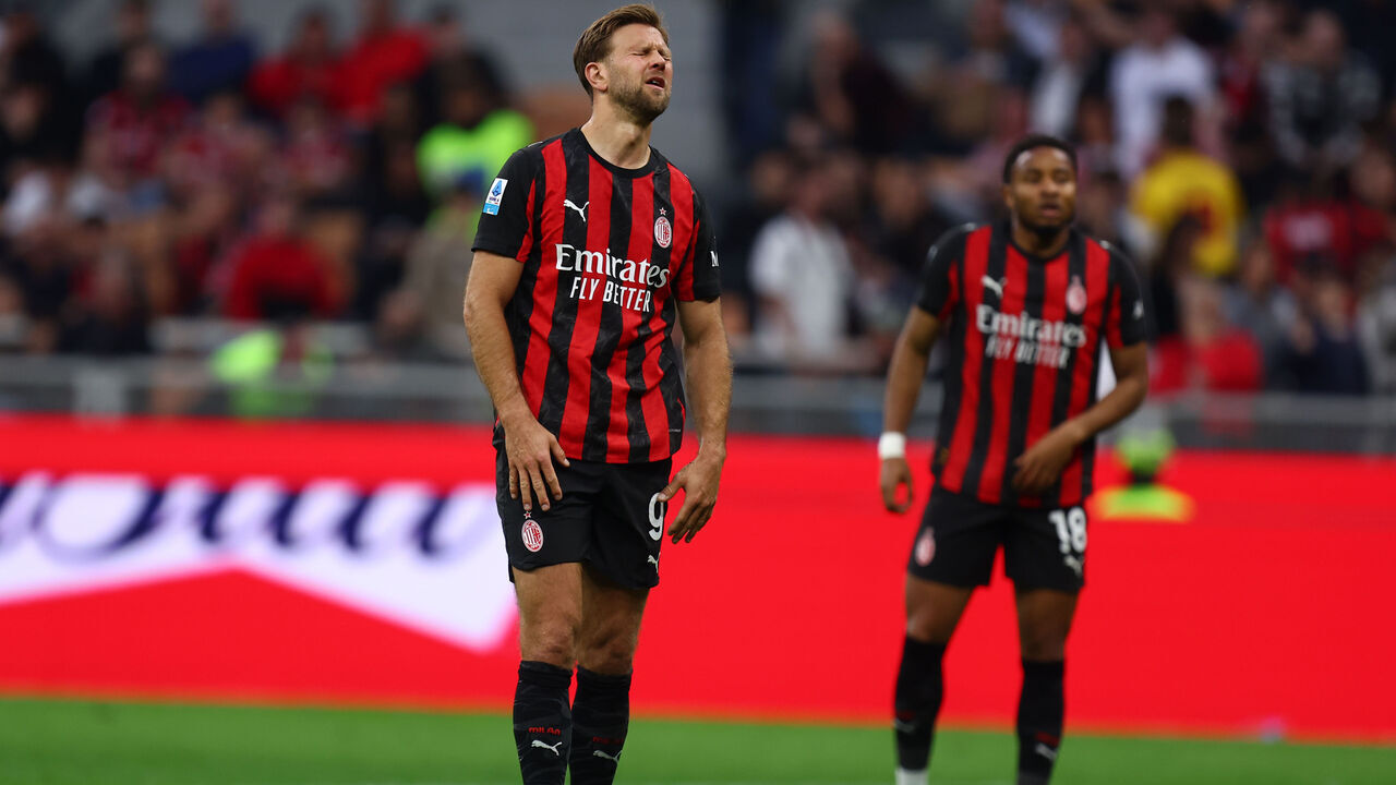 Milan, Italy - April 11: Niclas Fullkrug of Ac Milan looks dejected during the Serie A match between AC Milan and Udinese Calcio at Stadio Giuseppe Meazza (San Siro) on April 11, 2026 in Milan Italy.