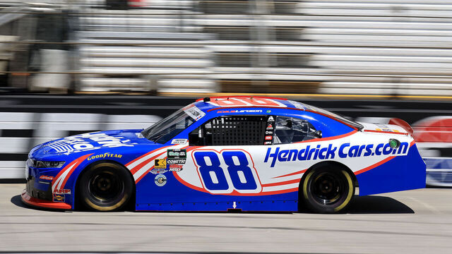 BRISTOL, TN - APRIL 11: Kyle Larson (#88 JR Motorsports HendrickCars.com Chevrolet) drives down the front stretch during practice for the NASCAR O'Reilly Auto Parts Series Suburban Propane 300 on April 11, 2026 at Bristol Motor Speedway in Bristol, TN.