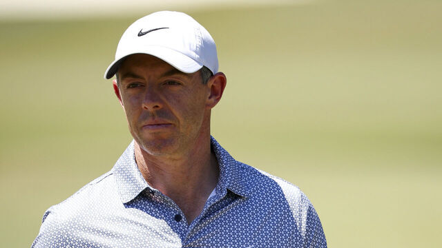 AUGUSTA, GEORGIA - APRIL 11: Rory McIlroy of Northern Ireland looks on from the practice green during the third round of the 2026 Masters Tournament at Augusta National Golf Club on April 11, 2026 in Augusta, Georgia.
