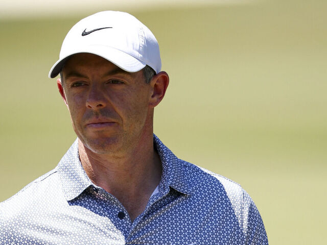 AUGUSTA, GEORGIA - APRIL 11: Rory McIlroy of Northern Ireland looks on from the practice green during the third round of the 2026 Masters Tournament at Augusta National Golf Club on April 11, 2026 in Augusta, Georgia.