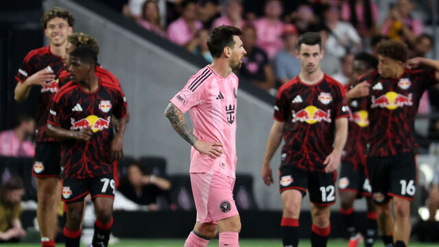MIAMI, FLORIDA - APRIL 11: Lionel Messi #10 of Inter Miami CF looks on during the MLS match between Inter Miami CF and New York Red Bulls at Nu Stadium on April 11, 2026 in Miami, Florida.