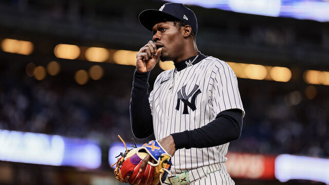 NEW YORK, NEW YORK - APRIL 04: Jazz Chisholm Jr. #13 of the New York Yankees looks on during the game against the Miami Marlins at Yankee Stadium on April 04, 2026 in New York City.
