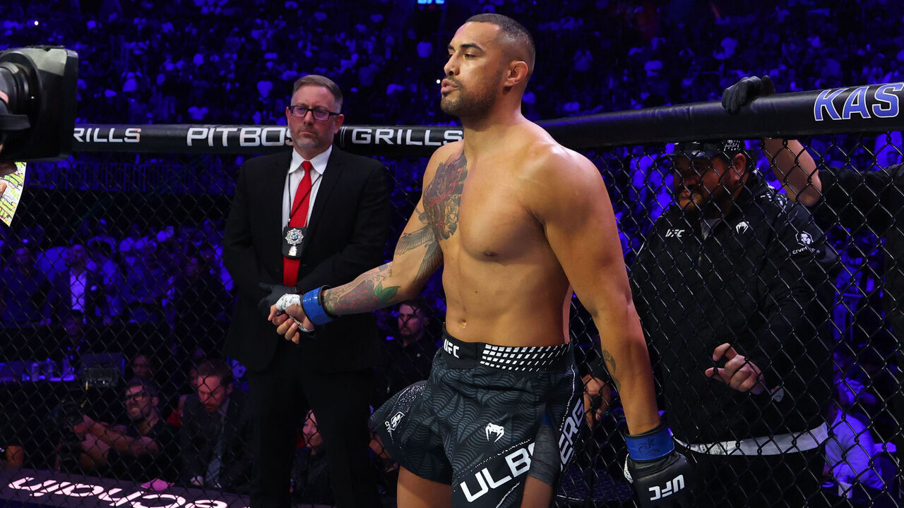MIAMI, FLORIDA - APRIL 11: Carlos Ulberg of New Zealand prepares to face Jiri Prochazka of the Czech Republic in the UFC light heavyweight championship fight during the UFC 327 event at Kaseya Center on April 11, 2026 in Miami, Florida.