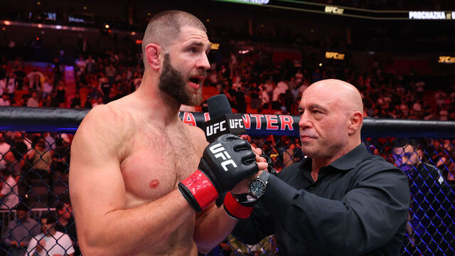 MIAMI, FLORIDA - APRIL 11: Jiri Prochazka of the Czech Republic reacts after a knockout loss against Carlos Ulberg of New Zealand in the UFC light heavyweight championship fight during the UFC 327 event at Kaseya Center on April 11, 2026 in Miami, Florida.