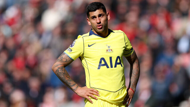 SUNDERLAND, ENGLAND - APRIL 12: Cristian Romero of Tottenham Hotspur is seen crying during the Premier League match between Sunderland and Tottenham Hotspur at Stadium of Light on April 12, 2026 in Sunderland, England.