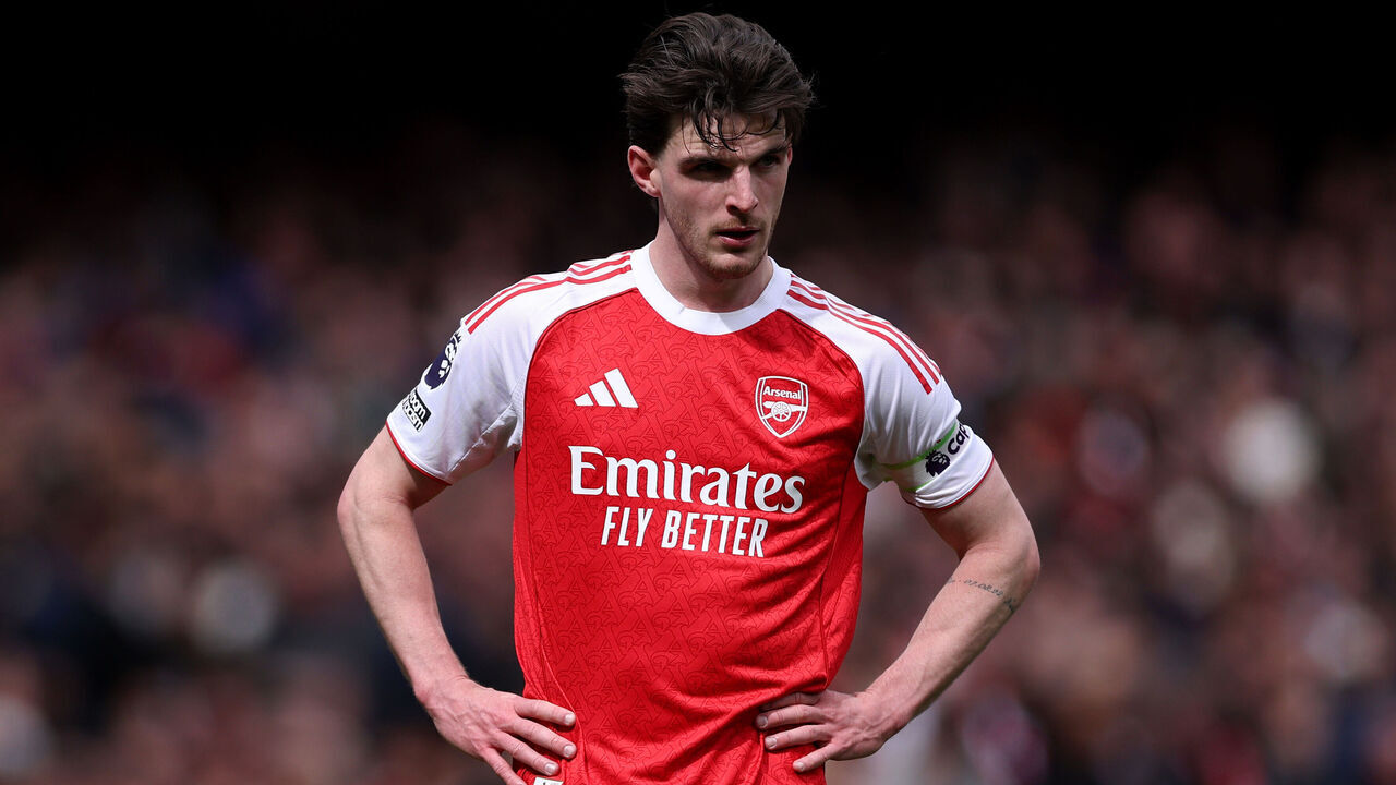 LONDON, ENGLAND - APRIL 11: Declan Rice of Arsenal during the Premier League match between Arsenal and Bournemouth at Emirates Stadium on April 11, 2026 in London, England.