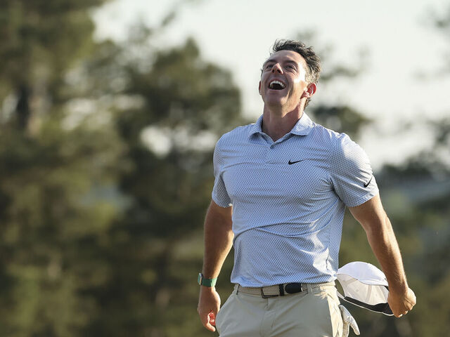 AUGUSTA, GEORGIA - APRIL 12: Rory McIlroy of Northern Ireland celebrates winning the 2026 Masters Tournament on the 18th green at Augusta National Golf Club on April 12, 2026 in Augusta, Georgia.