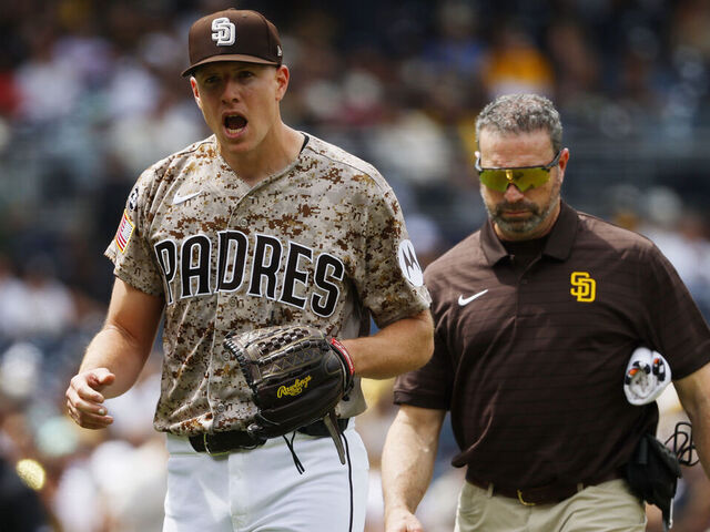 San Diego, CA - April 12: Nick Pivetta #27 of the San Diego Padres leaves the game in the fourth inning against the Colorado Rockies at Petco Park on April 12, 2026 in San Diego, CA.