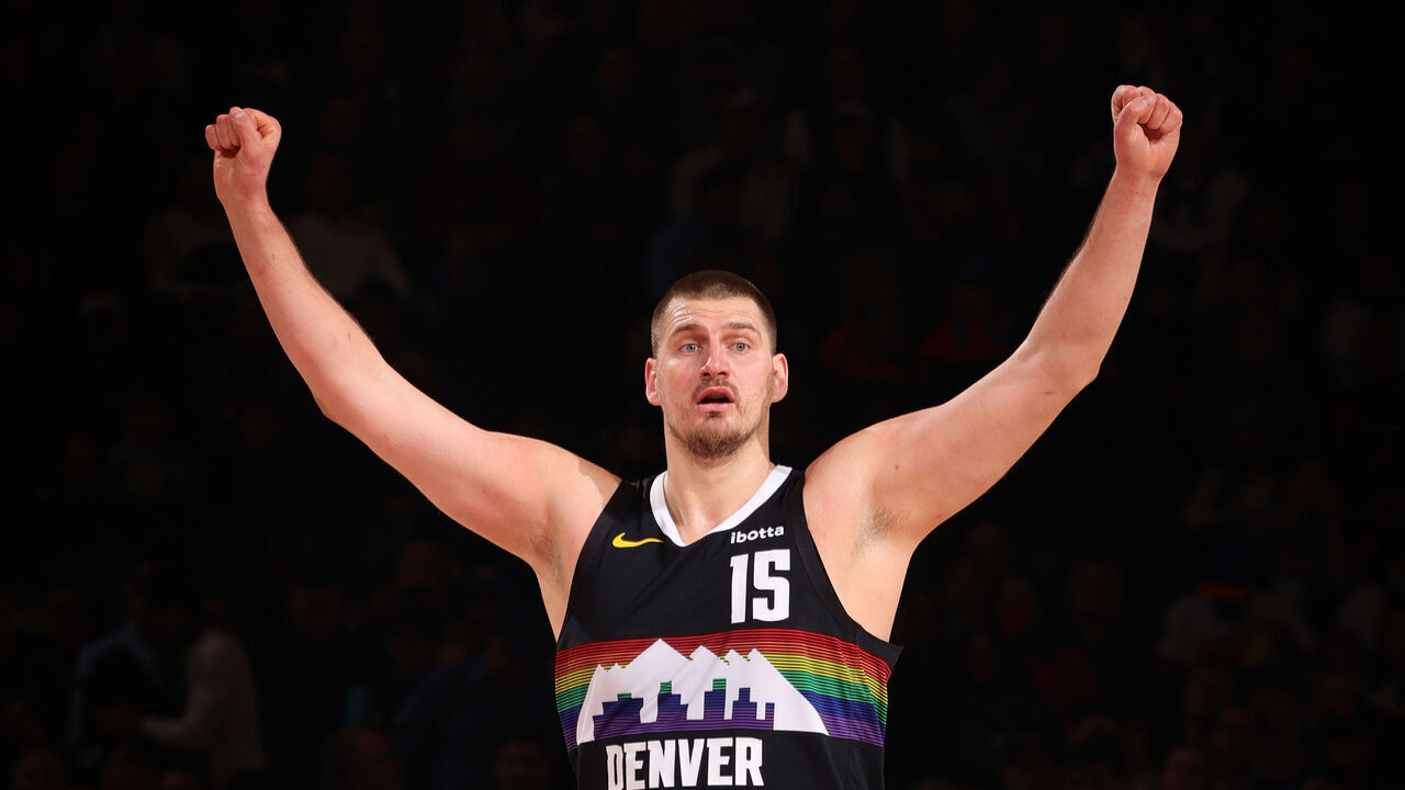 NEW YORK, NY - FEBRUARY 4: Nikola Jokic #15 of the Denver Nuggets celebrates during the game against the New York Knicks on February 4, 2026 at Madison Square Garden in New York City, New York. Mandatory Copyright Notice: Copyright 2026 NBAE