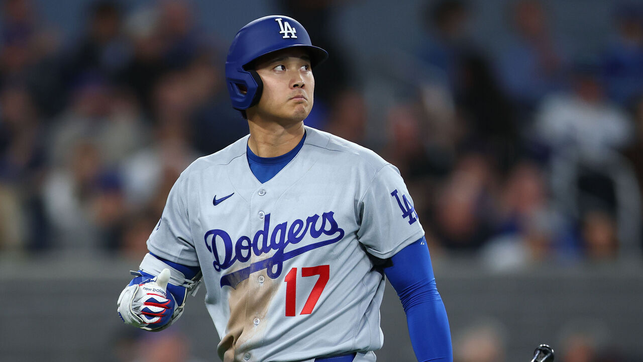 TORONTO, ON - APRIL 08: Shohei Ohtani #17 of the Los Angeles Dodgers walks to the dugout after striking out in the third inning during a game against the Toronto Blue Jays at Rogers Centre on April 8, 2026 in Toronto, Ontario, Canada.