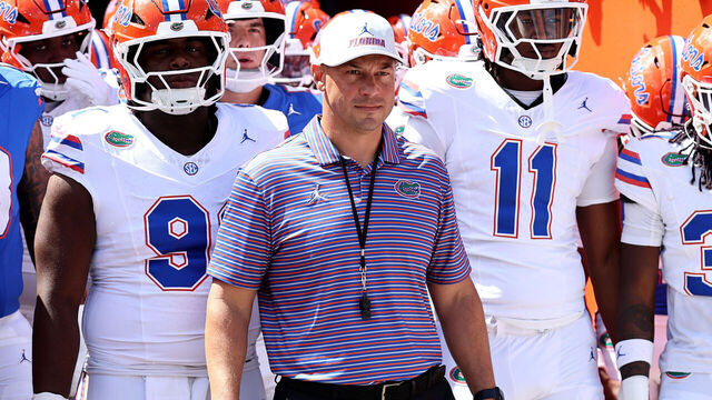 GAINESVILLE, FLORIDA - APRIL 11: Head coach Jon Sumrall of the Florida Gators waits to take the field before the Orange and Blue Game at Ben Hill Griffin Stadium on April 11, 2026 in Gainesville, Florida.