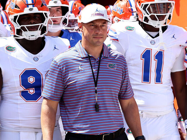 GAINESVILLE, FLORIDA - APRIL 11: Head coach Jon Sumrall of the Florida Gators waits to take the field before the Orange and Blue Game at Ben Hill Griffin Stadium on April 11, 2026 in Gainesville, Florida.