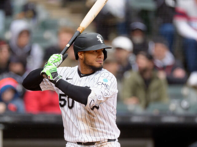 CHICAGO, ILLINOIS - APRIL 4: Lenyn Sosa #50 of the Chicago White Sox bats in a game against the Toronto Blue Jays at Rate Field on April 4, 2026 in Chicago, Illinois.