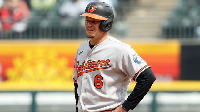 CHICAGO, ILLINOIS - APRIL 08: Ryan Mountcastle #6 of the Baltimore Orioles looks on against the Chicago White Sox during the first inning at Rate Field on April 08, 2026 in Chicago, Illinois.