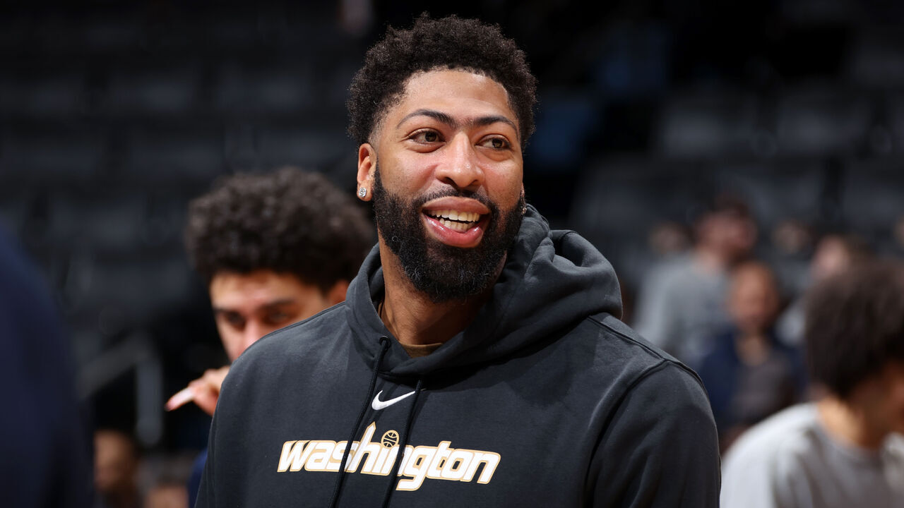 WASHINGTON, DC - MARCH 19: Anthony Davis #23 of the Washington Wizards smiles before the game against the Detroit Pistons on March 19, 2026 at Capital One Arena in Washington, DC. Mandatory Copyright Notice: Copyright 2026 NBAE