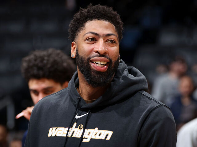 WASHINGTON, DC - MARCH 19: Anthony Davis #23 of the Washington Wizards smiles before the game against the Detroit Pistons on March 19, 2026 at Capital One Arena in Washington, DC. Mandatory Copyright Notice: Copyright 2026 NBAE