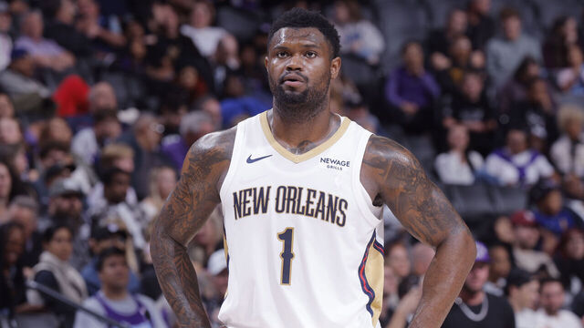 SACRAMENTO, CA - APRIL 3: Zion Williamson #1 of the New Orleans Pelicans looks on during the game against the Sacramento Kings on April 3, 2026 at Golden 1 Center in Sacramento, California. NOTE TO USER: User expressly acknowledges and agrees that, by downloading and or using this photograph, User is consenting to the terms and conditions of the Getty Images Agreement. Mandatory Copyright Notice: Copyright 2026 NBAE