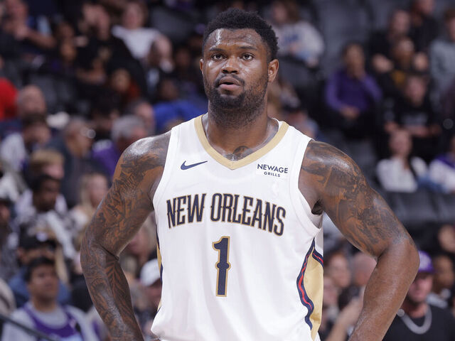 SACRAMENTO, CA - APRIL 3: Zion Williamson #1 of the New Orleans Pelicans looks on during the game against the Sacramento Kings on April 3, 2026 at Golden 1 Center in Sacramento, California. NOTE TO USER: User expressly acknowledges and agrees that, by downloading and or using this photograph, User is consenting to the terms and conditions of the Getty Images Agreement. Mandatory Copyright Notice: Copyright 2026 NBAE